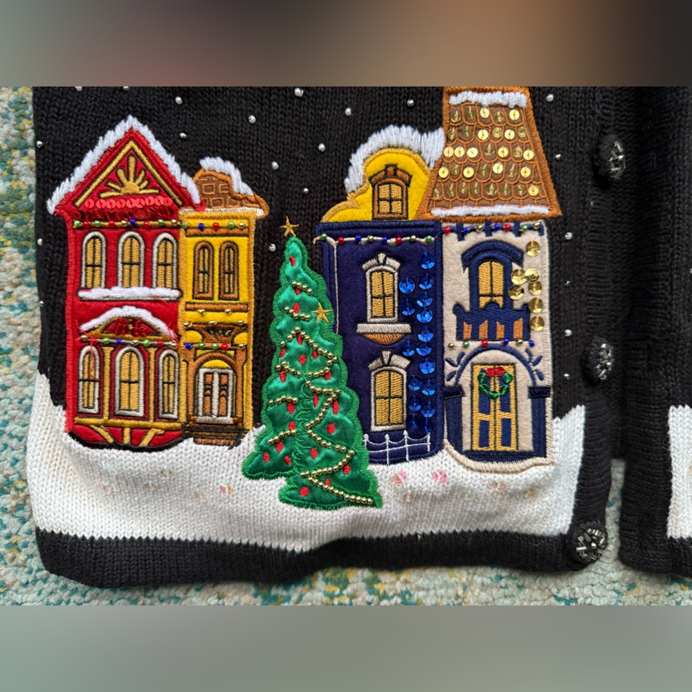Vintage Basic Editions embroidered Santa holiday cardigan sweater, size XL - Picture 12 of 16